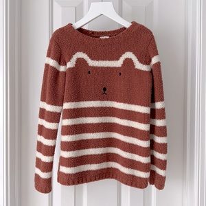 Hanna Andersson Fuzzy Bear Sweater, Rusty Brown Stripe